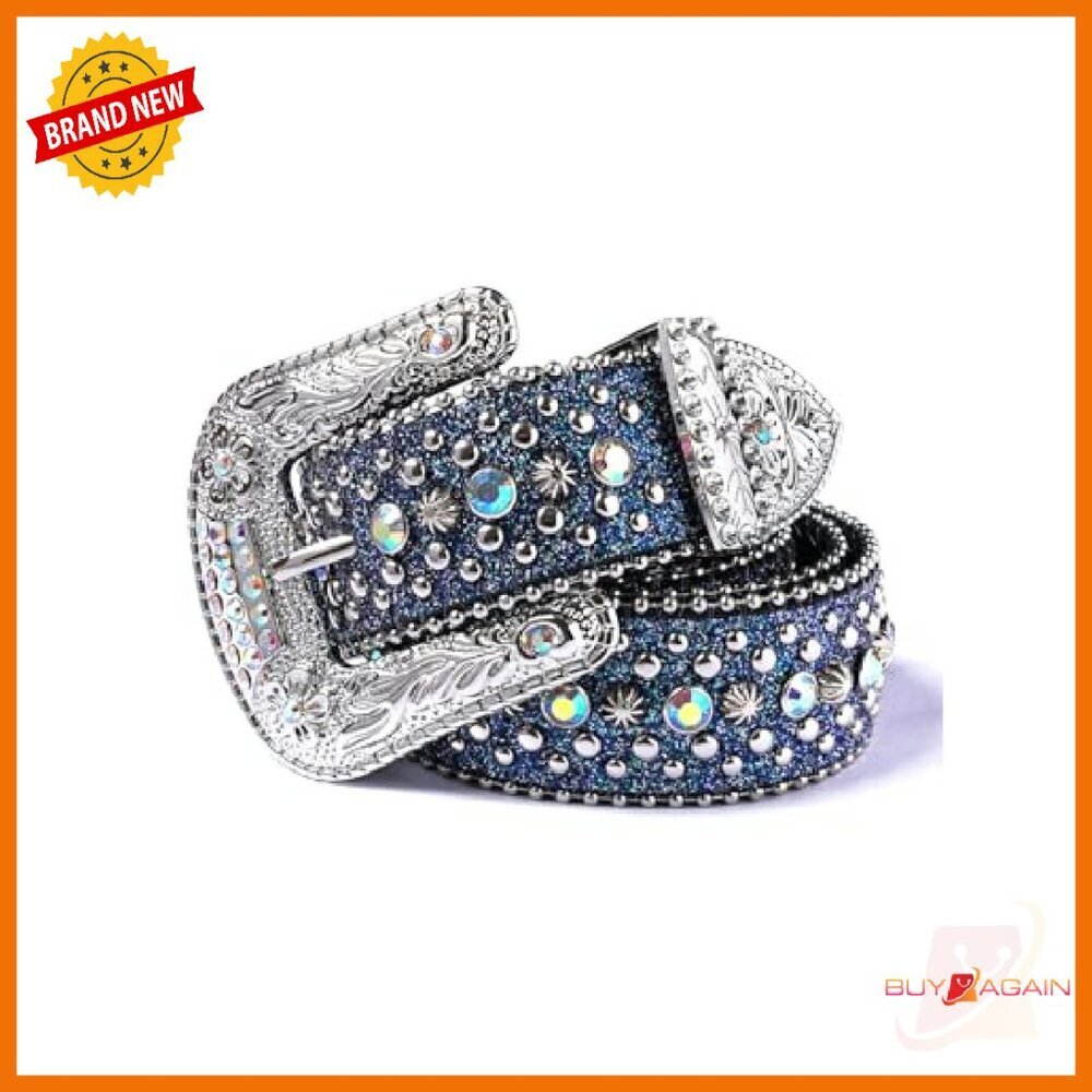 Rhinestone Crystal Studded Western Belt 1.5" Wide Faux Leather - Picture 2 of 5